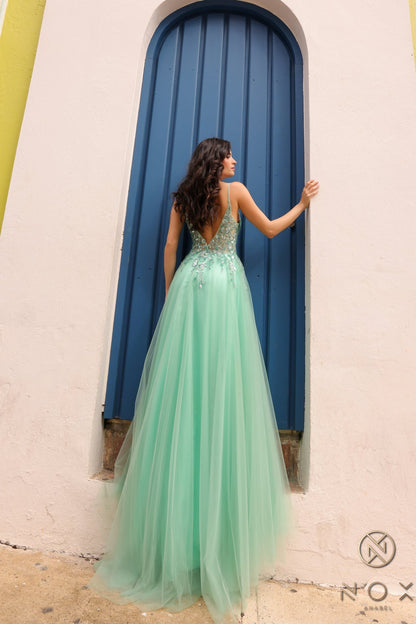Nox Anabel Q1391 A Line Beaded Long Prom Gown