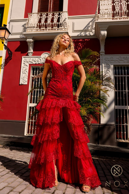 Nox Anabel R1301 Fitted Long Formal Ruffled Prom Dress