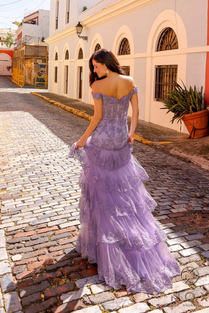 Nox Anabel R1301 Fitted Long Formal Ruffled Prom Dress