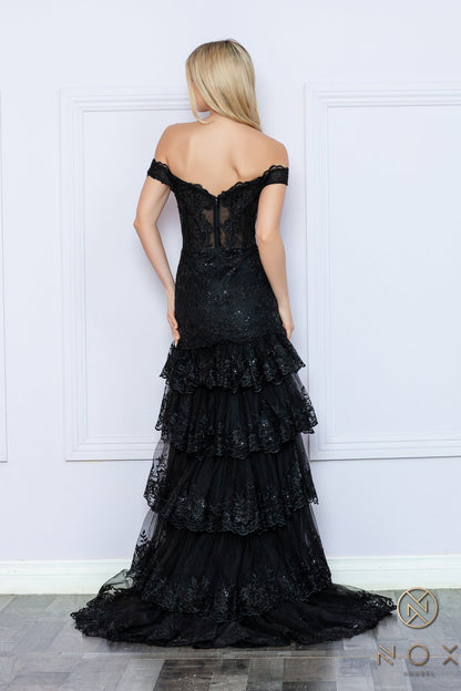Nox Anabel R1301 Fitted Long Formal Ruffled Prom Dress