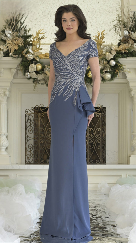 Rina di Montella 3323 Long Formal Ruffle Evening Mother of the Bride Dress