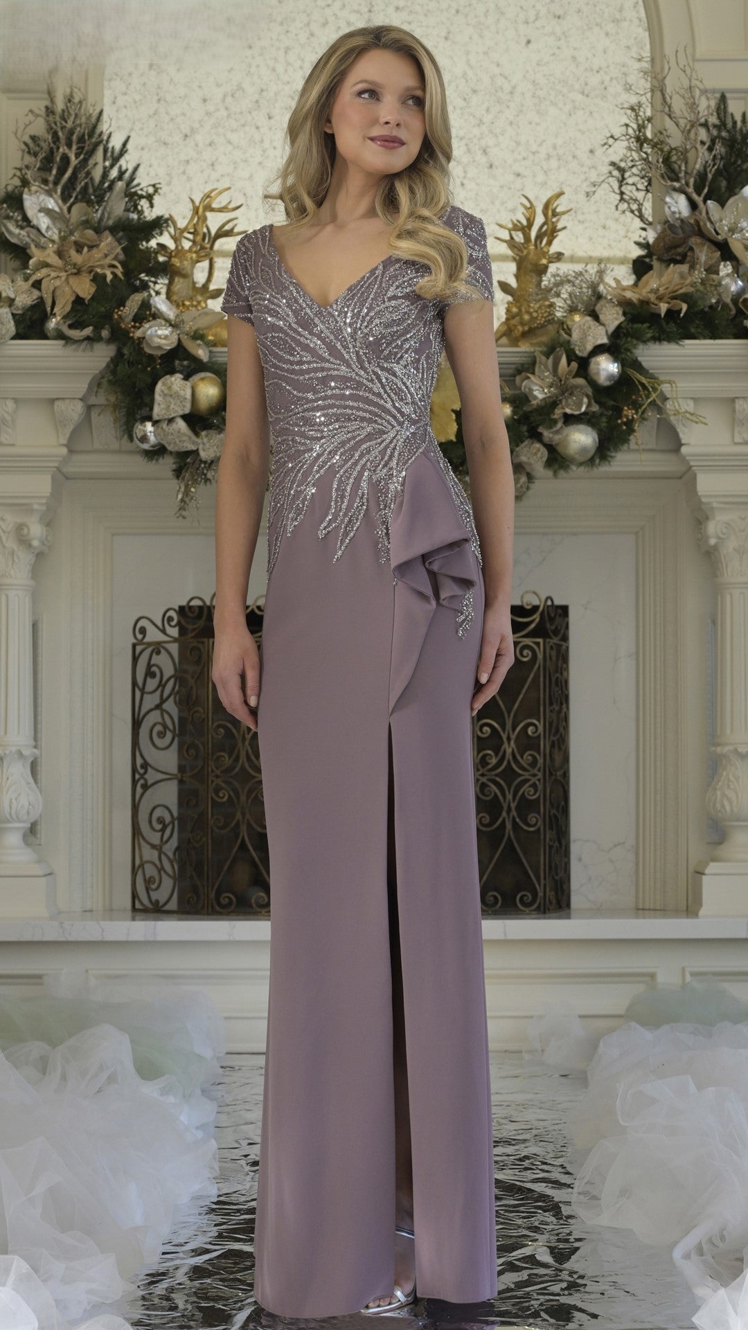 Rina di Montella 3323 Long Formal Ruffle Evening Mother of the Bride Dress