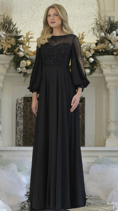 Rina di Montella RD3374 Long A Line Mother of the Bride Beaded Dress