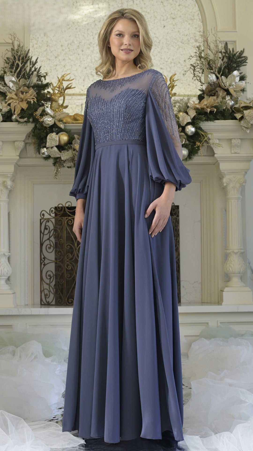 Rina di Montella RD3374 Long A Line Mother of the Bride Beaded Dress
