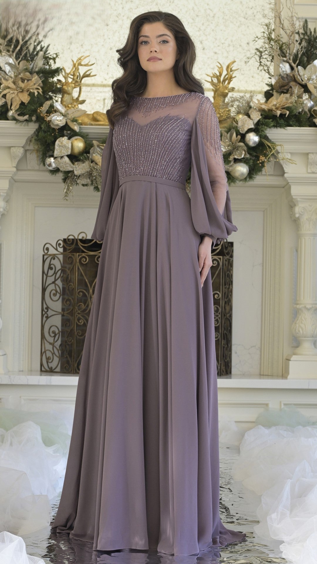 Rina di Montella RD3374 Long A Line Mother of the Bride Beaded Dress