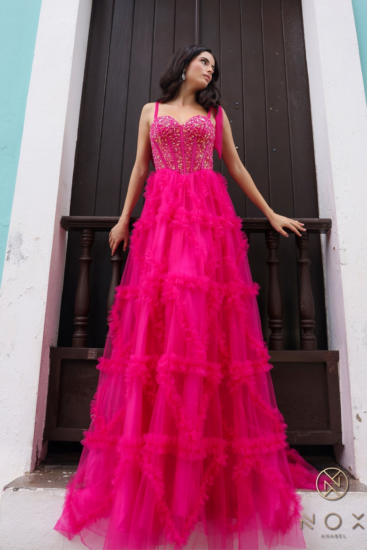 Nox Anabel T1340 Long Beaded Formal A Line Prom Gown