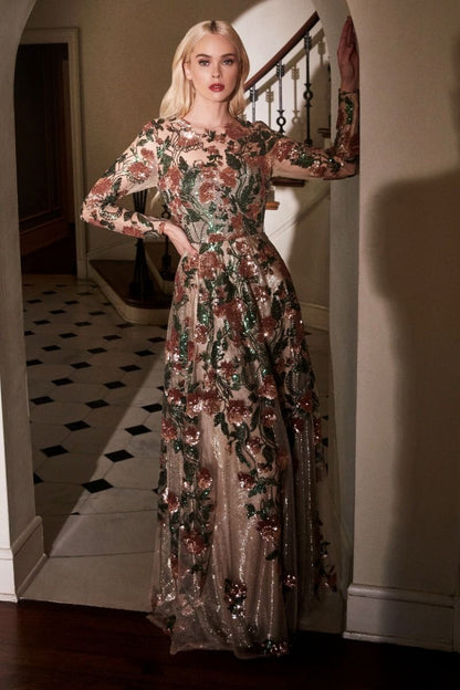 Andrea & Leo A0926 Long Sleeve Sequin Prom Dress