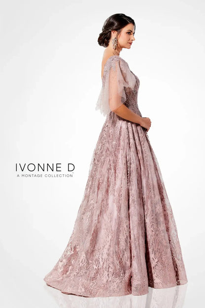 Ivonne D 120D10 Lace Pleated Evening Formal Dress