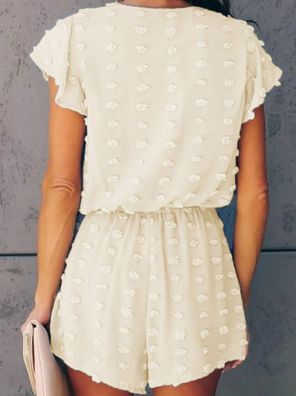 V-neck Dot Texture Pocket Romper