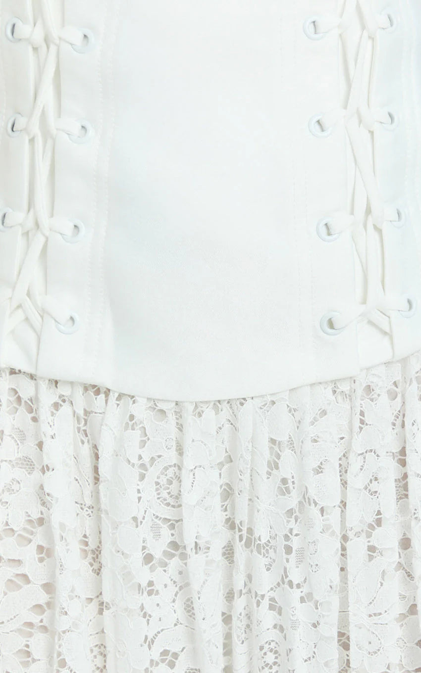 Emerie Mini Dress - Strapless Drop Waist Pleated Dress in Cream