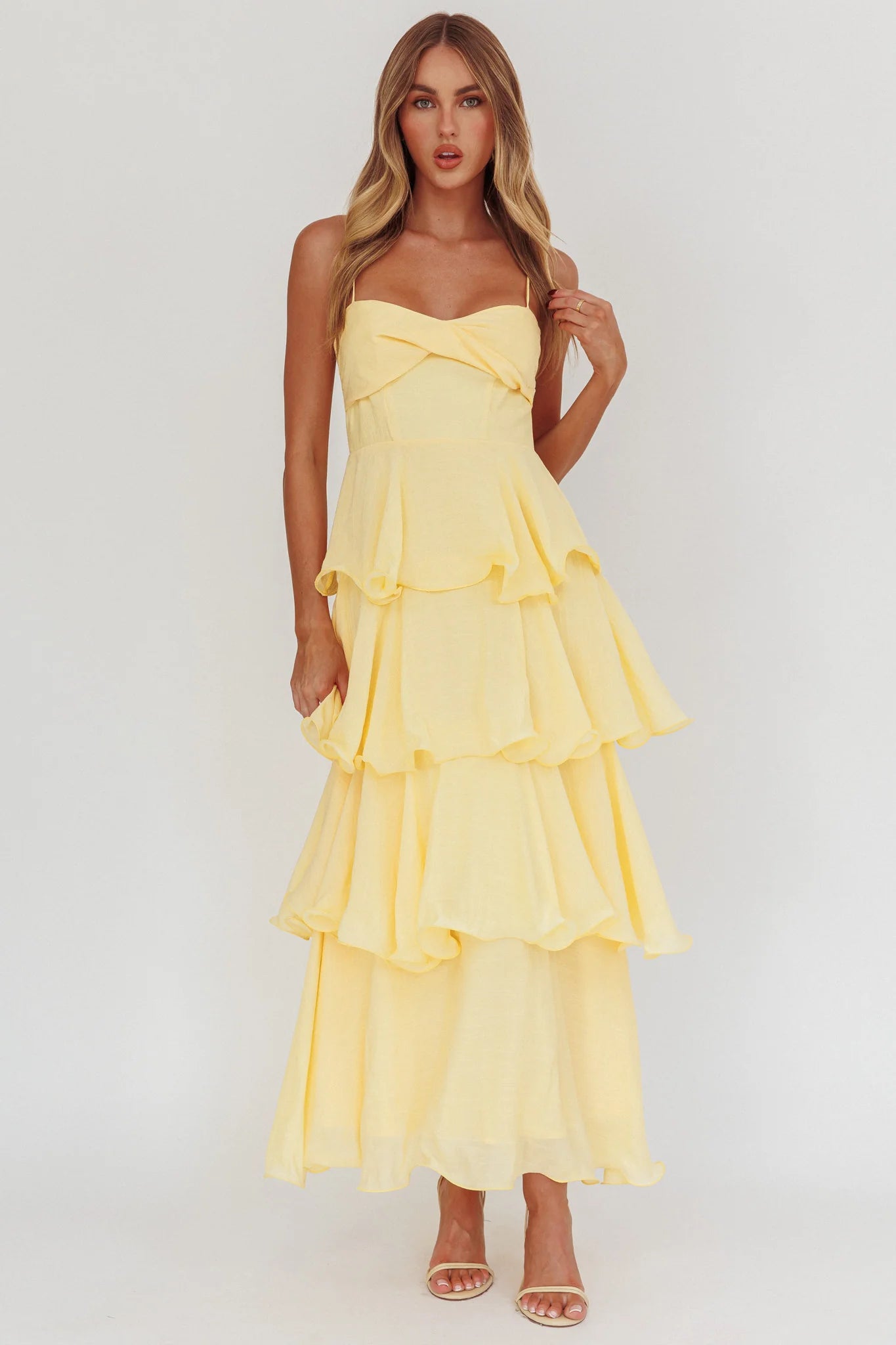 Heather Maxi Dress – Tiered Ruffle Maxi - Yellow