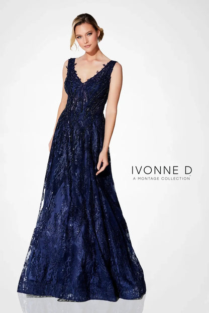 Ivonne D 120D10 Lace Pleated Evening Formal Dress