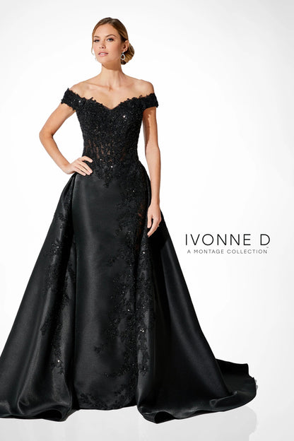 Ivonne D 221D51F Lace Overskirt Formal Long Evening Gown