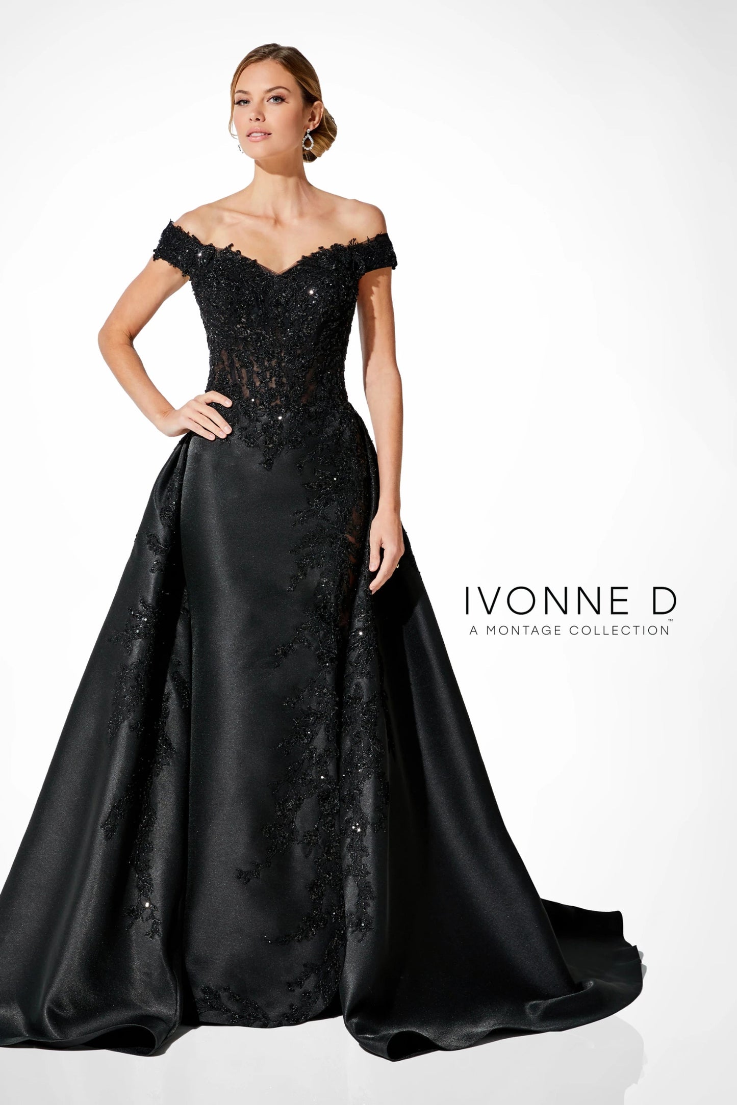 Ivonne D 221D51W Plus Size Long Formal Lace Overskirt Evening Gown