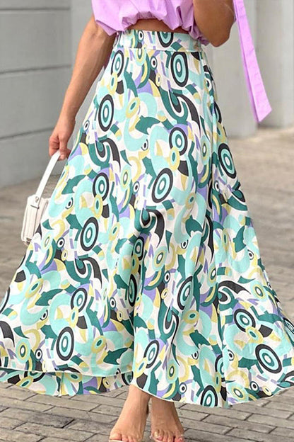 Taro Purple Short Top Printed Skirt Suit
