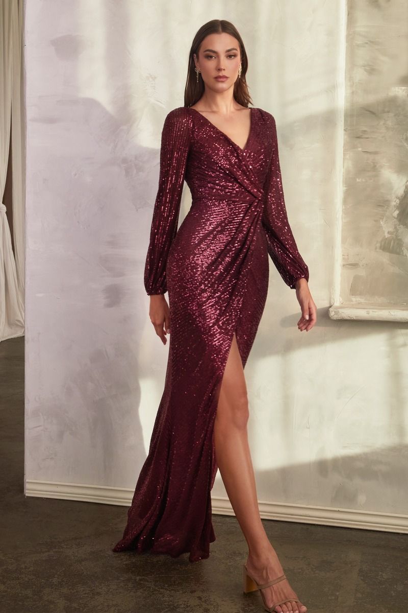 Long Sleeve Formal Sequin Dress by LaDivine B8422