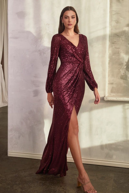 Long Sleeve Formal Sequin Dress by LaDivine B8422