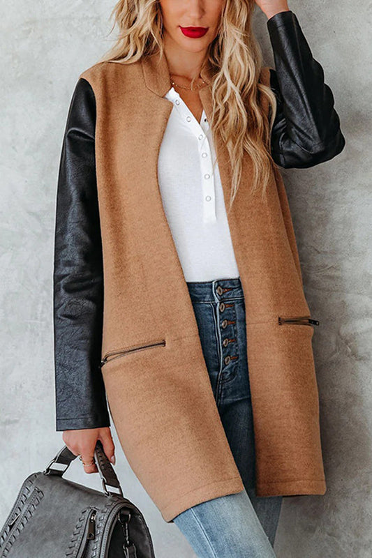 Fashion Woolen Stitching Solid Color Pocket