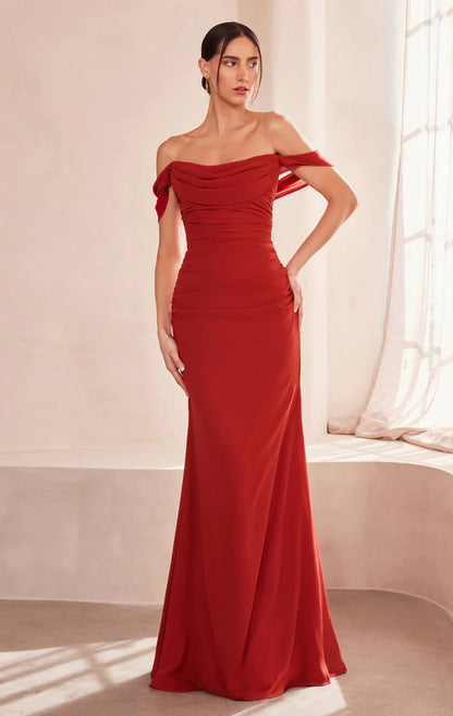 Faye Gown - Chiffon Off-the-Shoulder Fitted Dress