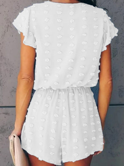 V-neck Dot Texture Pocket Romper