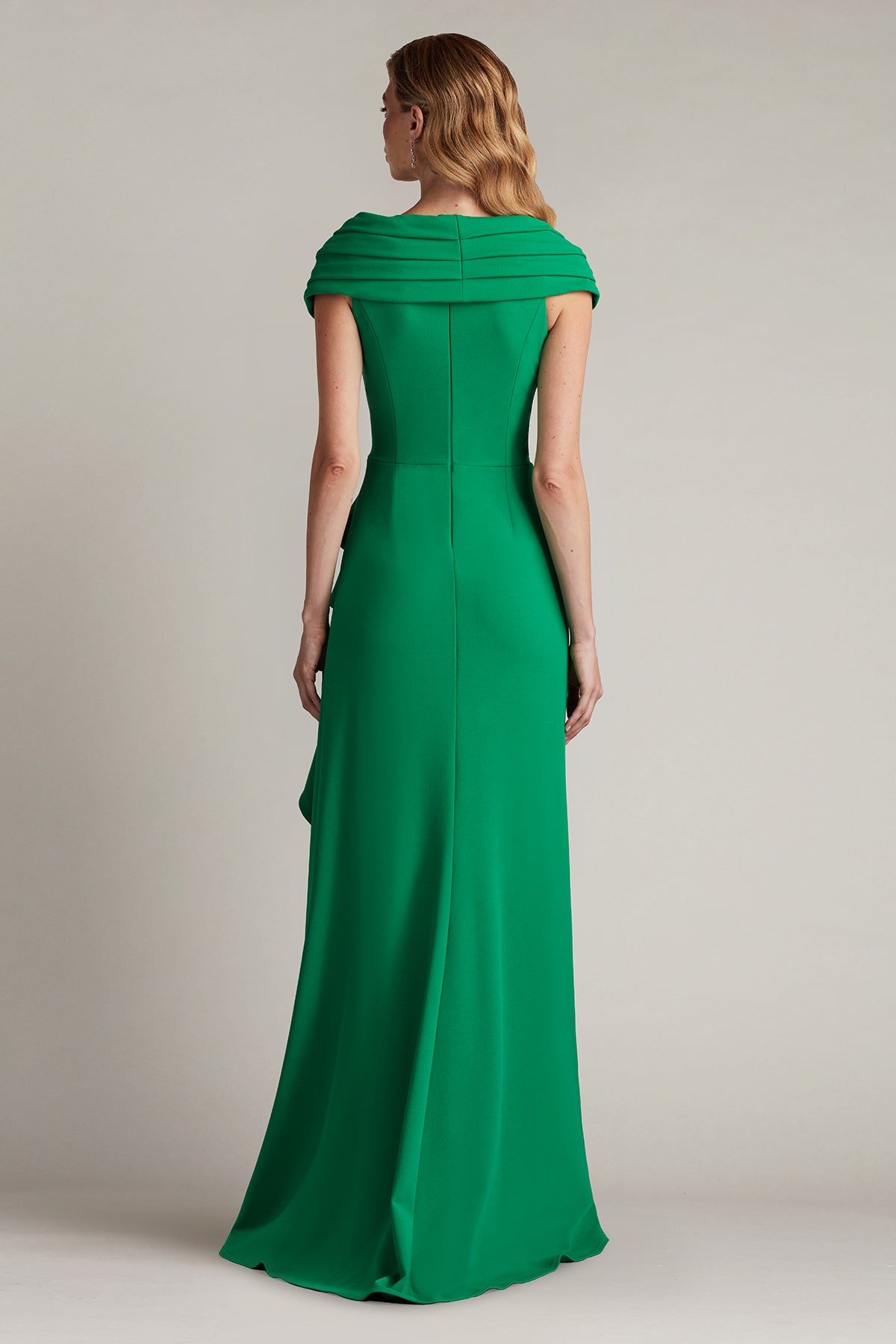 Tadashi Shoji BOS24740L Pleated Long Ruffle Slit Prom Dress