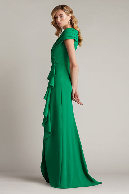 Tadashi Shoji BOS24740L Pleated Long Ruffle Slit Prom Dress