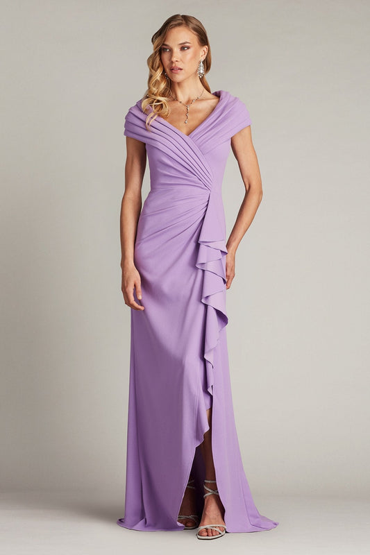 Tadashi Shoji BOS24740L Pleated Long Ruffle Slit Prom Dress