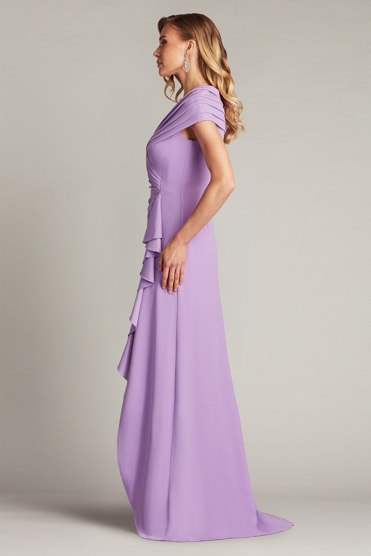 Tadashi Shoji BOS24740L Pleated Long Ruffle Slit Prom Dress