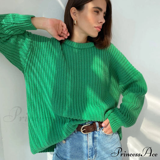 Candy Color Crewneck Trendy Pullover Sweater - Beige