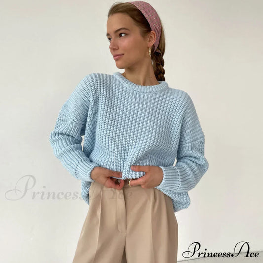 Candy Color Crewneck Trendy Pullover Sweater - Green