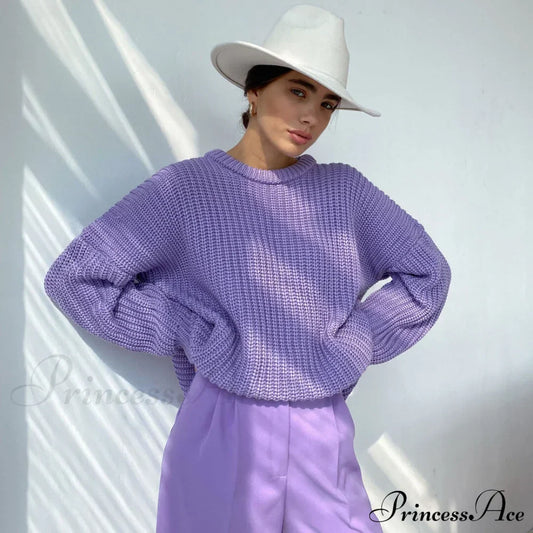 Candy Color Crewneck Trendy Pullover Sweater - Orange