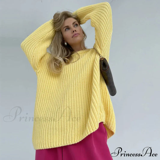 Candy Color Crewneck Trendy Pullover Sweater - Rose