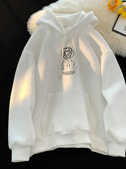 Cartoon Brainstorm Print Hip Hop Hoodie