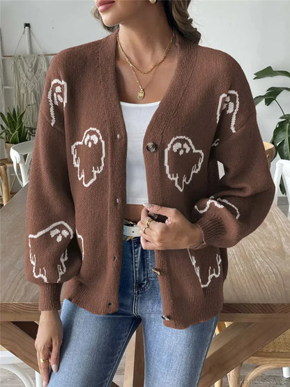Cartoon Jacquard Halloween Button-up Cardigan