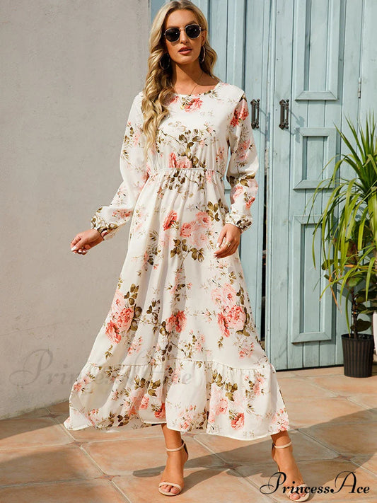 Casual Coastal Long Bohemian Flowered Dress