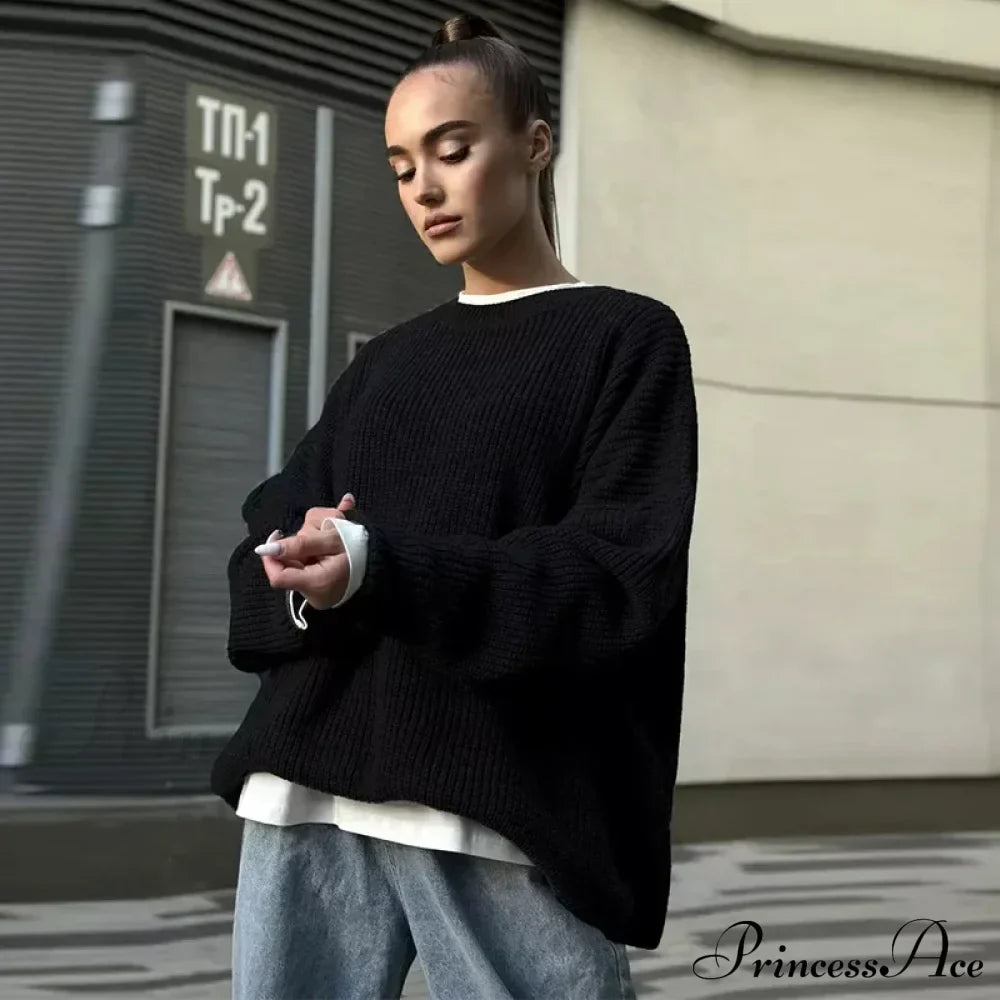 Casual Elegant Striped Cozy Oversize Autumnal Gray Fashionable Sweater