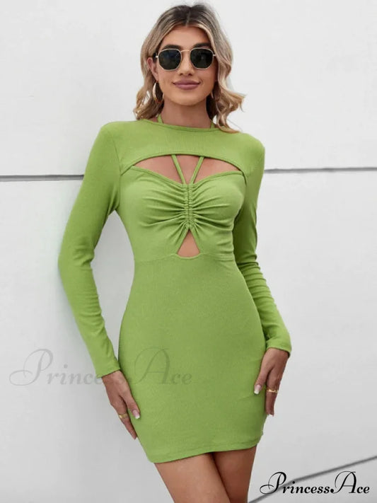 CASUAL HALTER HOLLOW SHORT SLEEVE DRESS