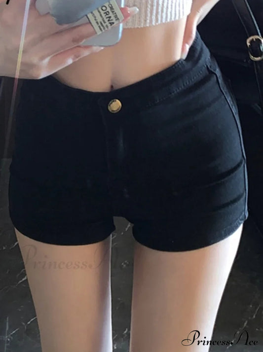 Casual High Skinny Women's Waisted Black Fashion Jeans Korean Shorts Straight