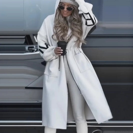 Casual Long Patchwork Lace-Up Overcoat