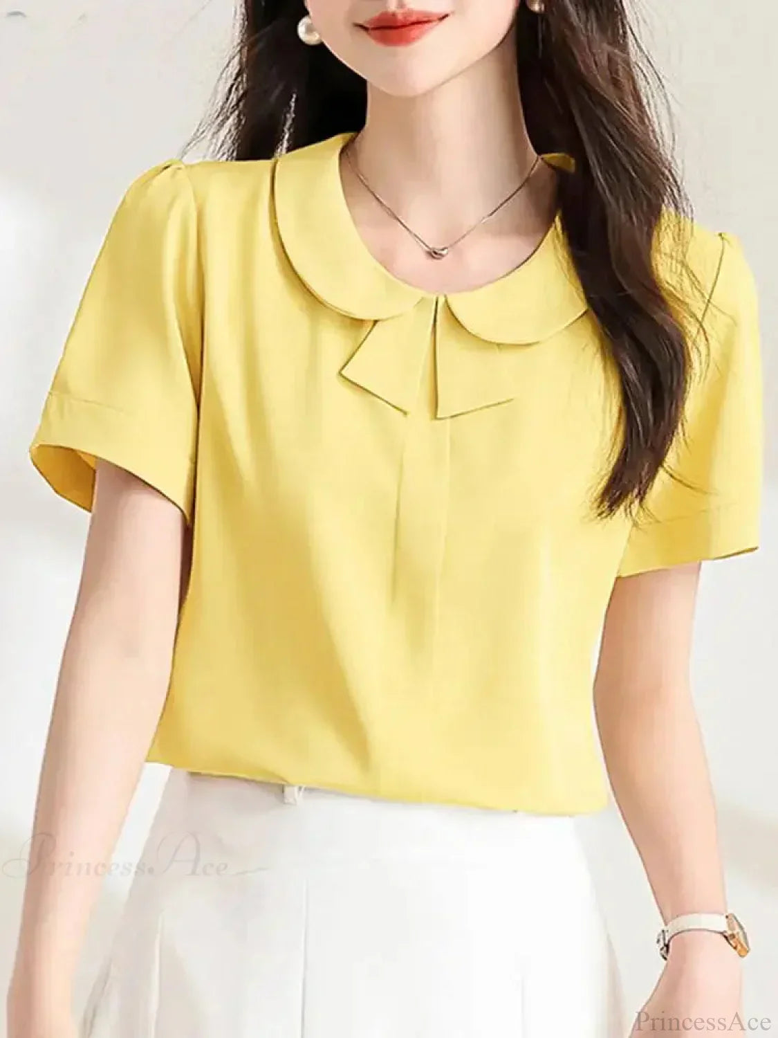 Casual Loose Lapel Solid Color Short Sleeve Blouse