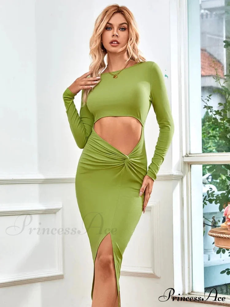 CASUAL OPENWORK LONG SLEEVE KNIT DRESS