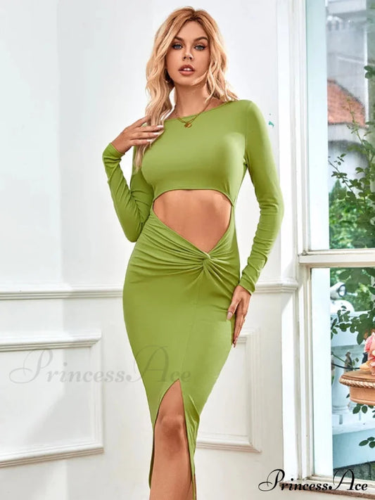 CASUAL OPENWORK LONG SLEEVE KNIT DRESS