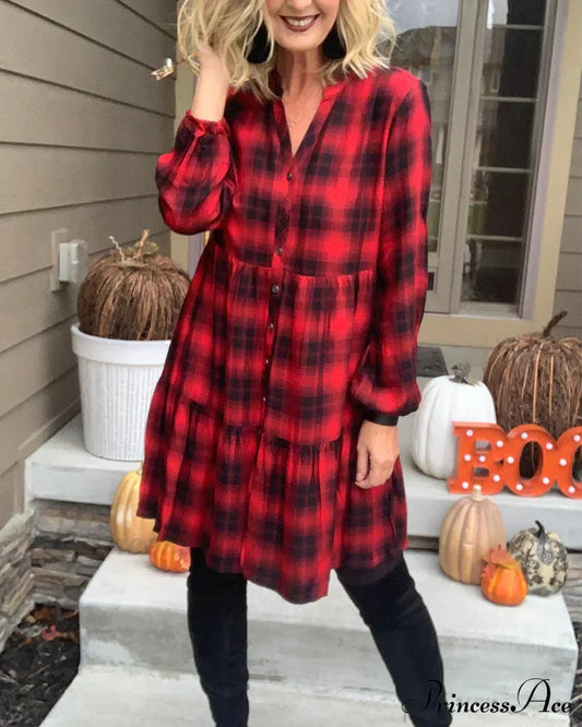 Casual Plaid Shirt Dress