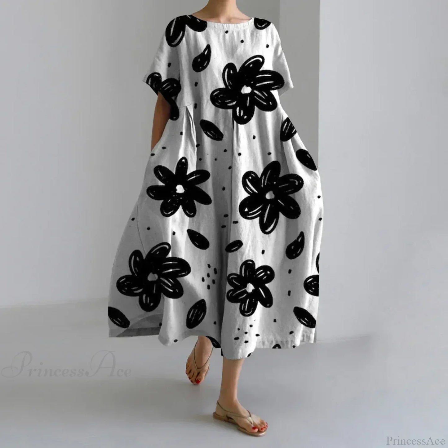 Casual Round Neck Floral Print Loose Long Summer Dress