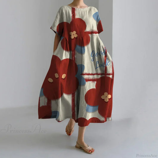 Casual Round Neck Floral Print Loose Long Summer Dress