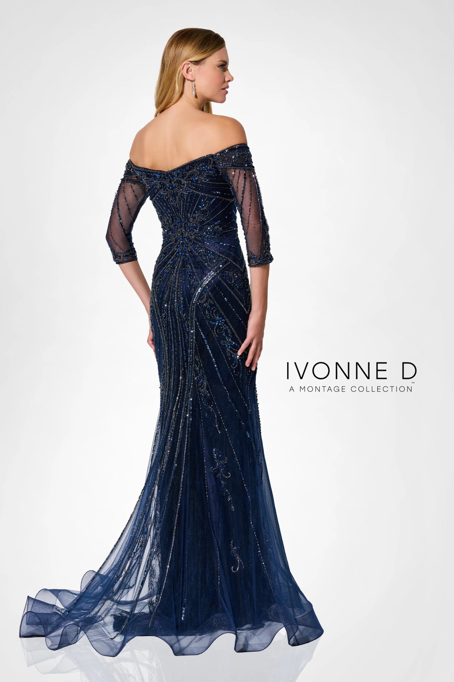 Ivonne D ID320 Long Mermaid Formal Lace Sequin Evening Dress