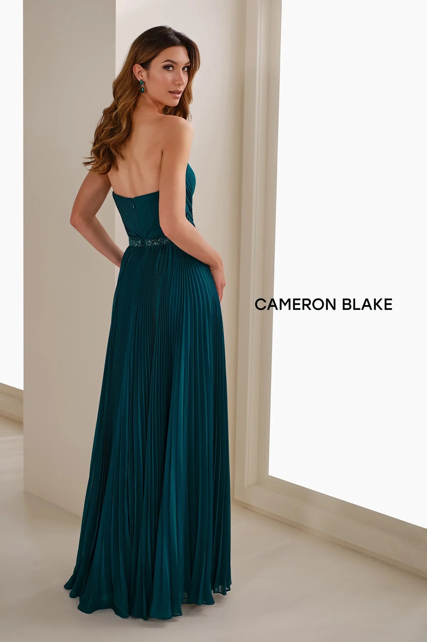 Cameron Blake CB903 Pleated Long Formal Beaded A Line Evening Gown