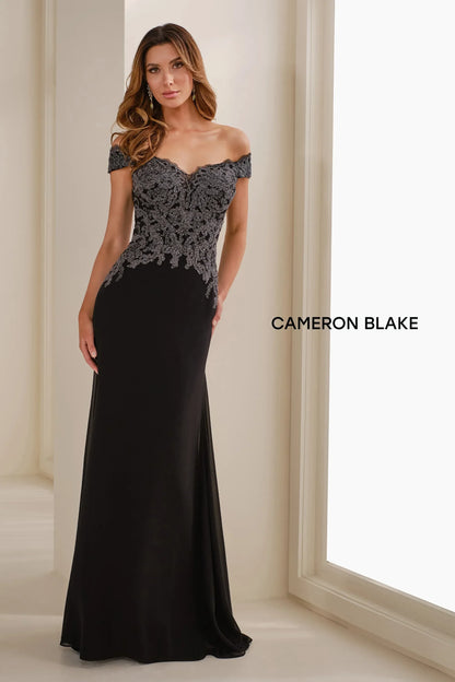 Cameron Blake CB907 Long Formal Lace Applique Evening Dress