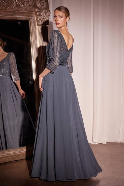 Long Formal A-Line Beaded Evening Dress by LaDivine CC446