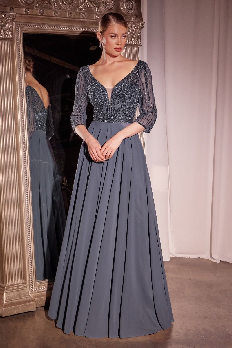 Long Formal A-Line Beaded Evening Dress by LaDivine CC446